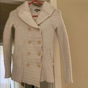 GAP White Textured Knit Cardigan with Collar